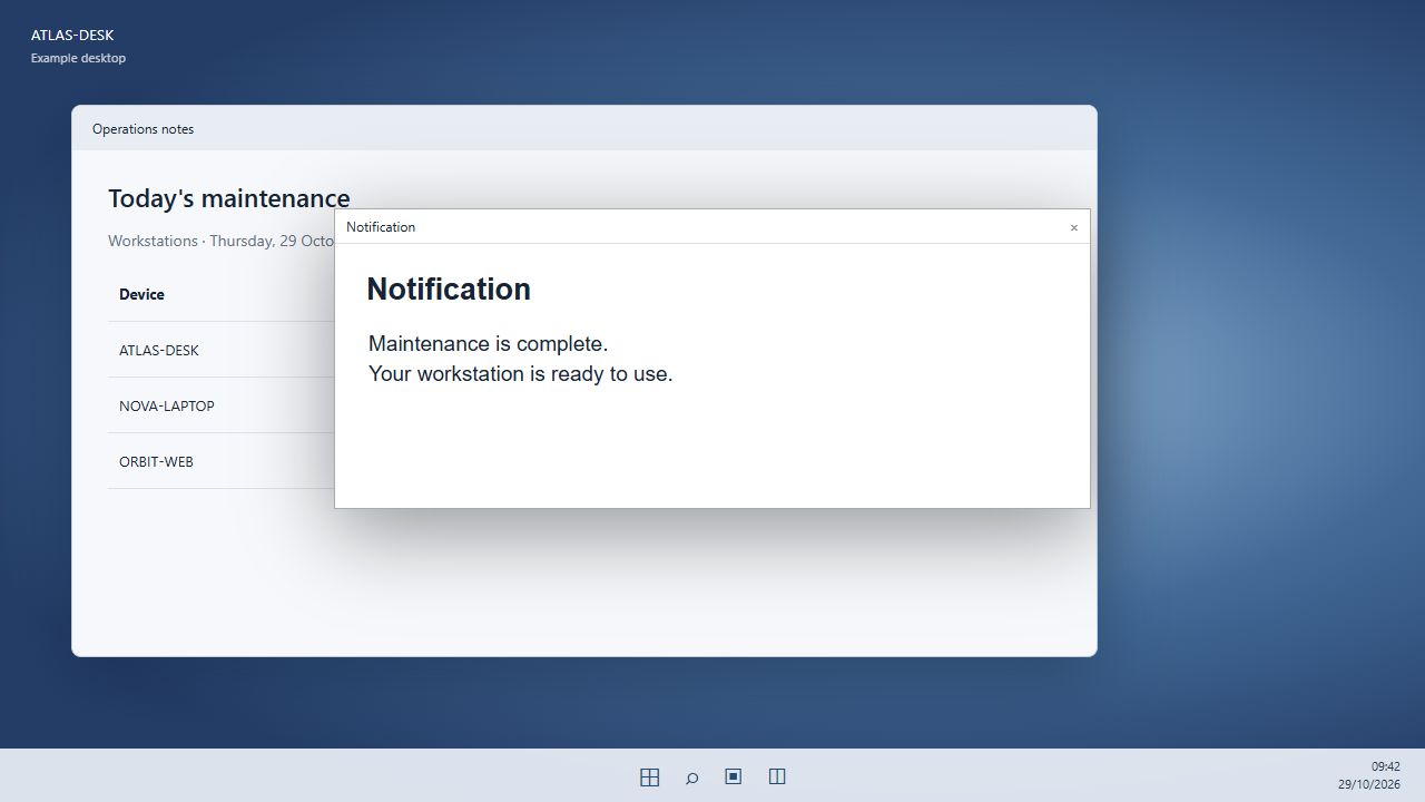 Show a large completion notice