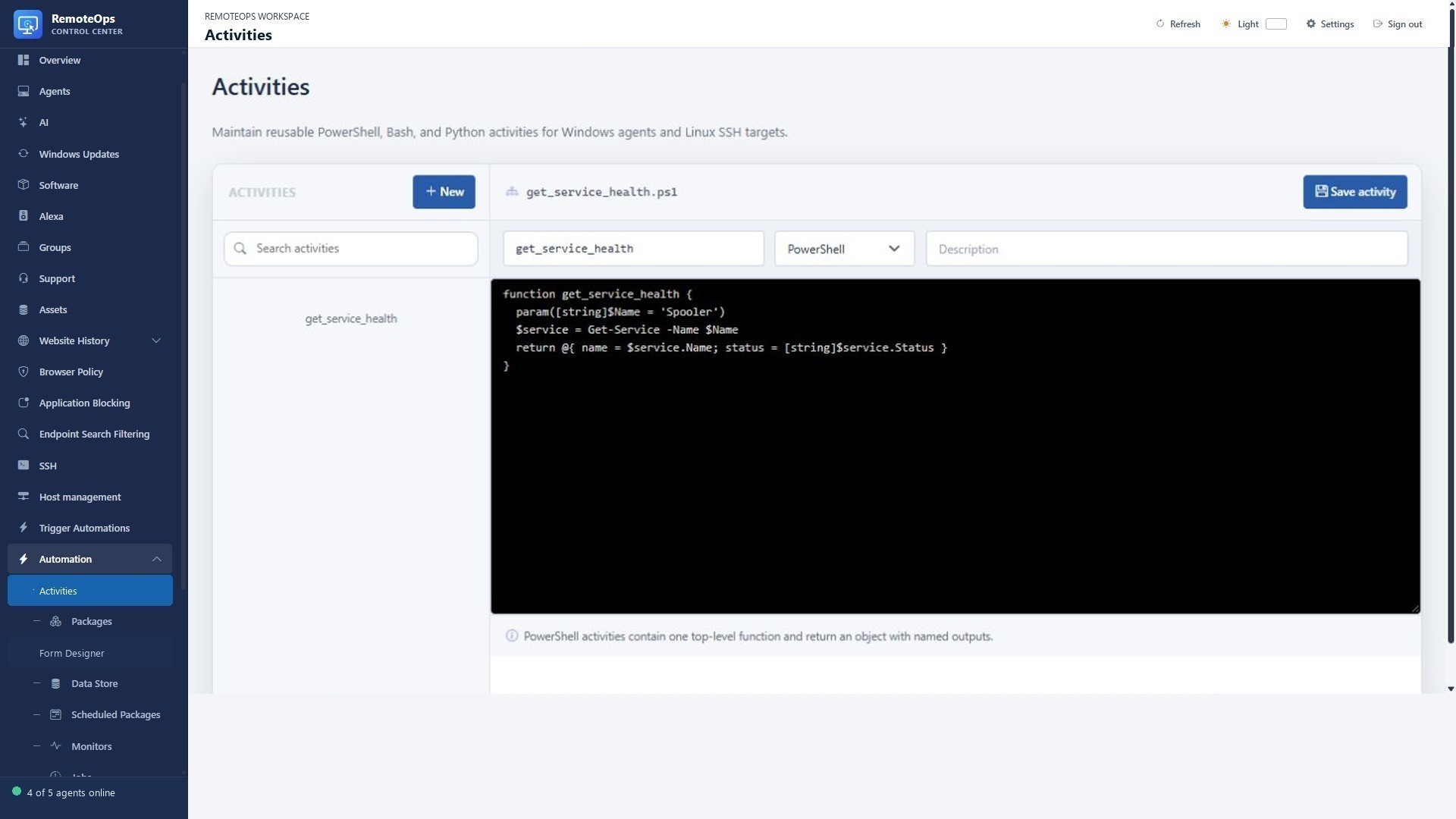 Reusable activity editor
