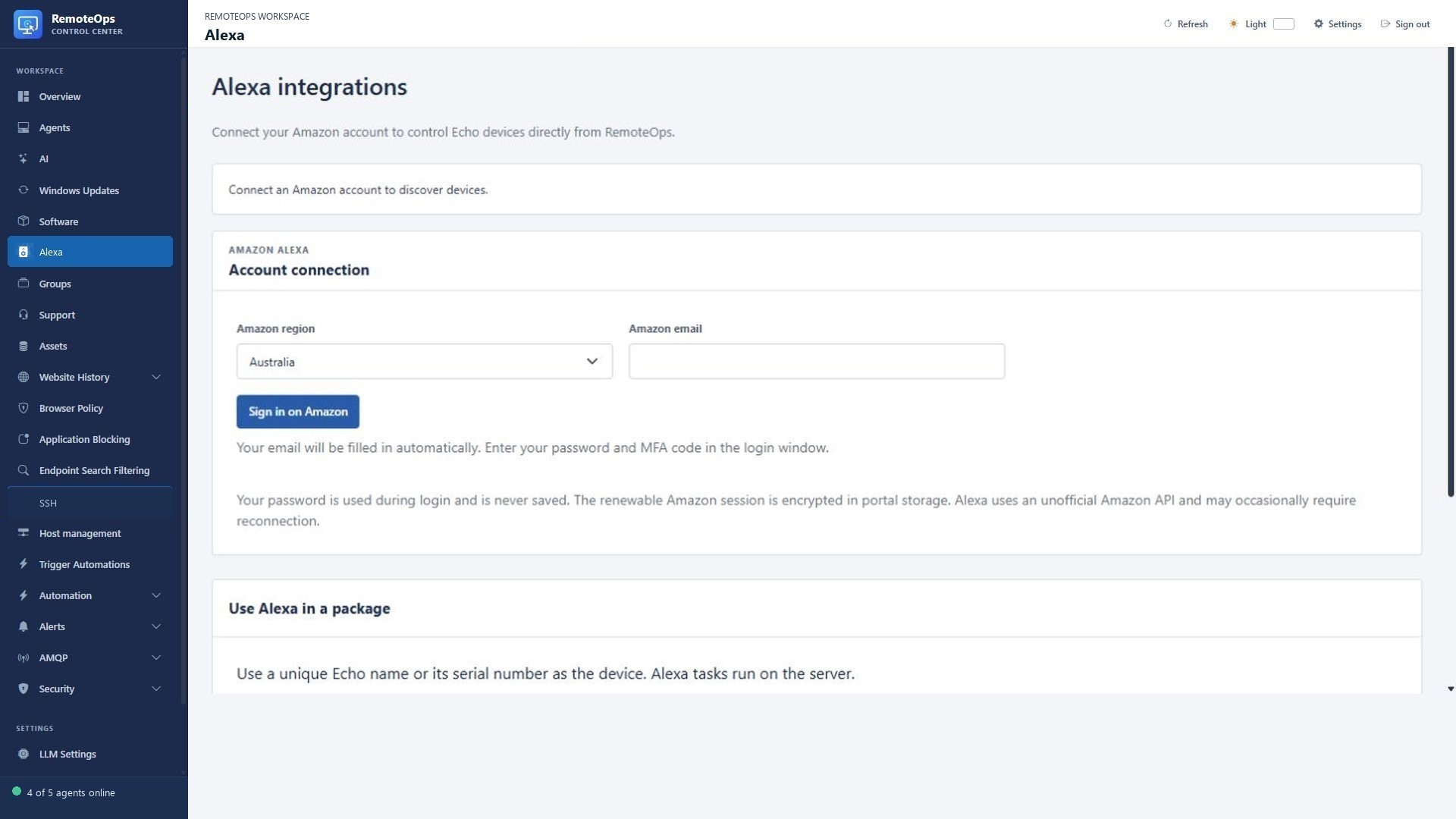 Alexa account connection