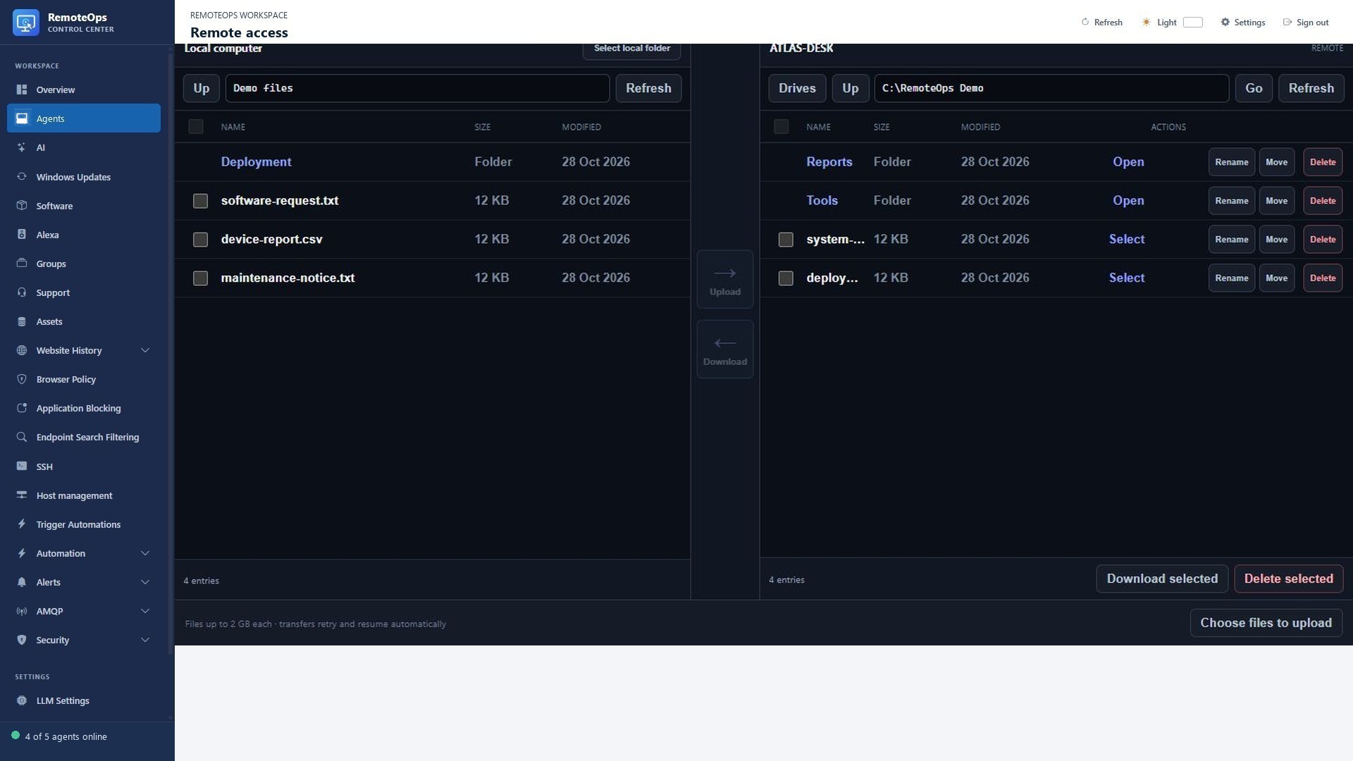 Two-pane file transfer