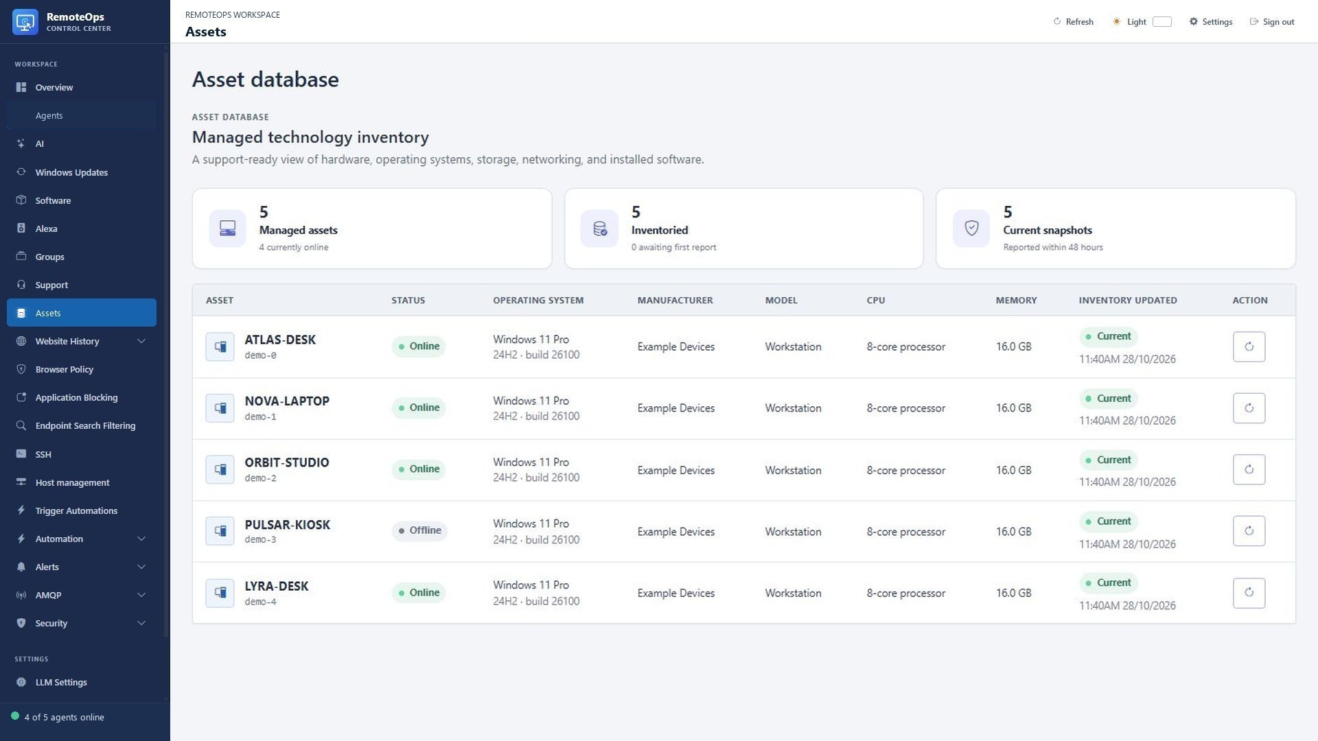Hardware and operating-system inventory
