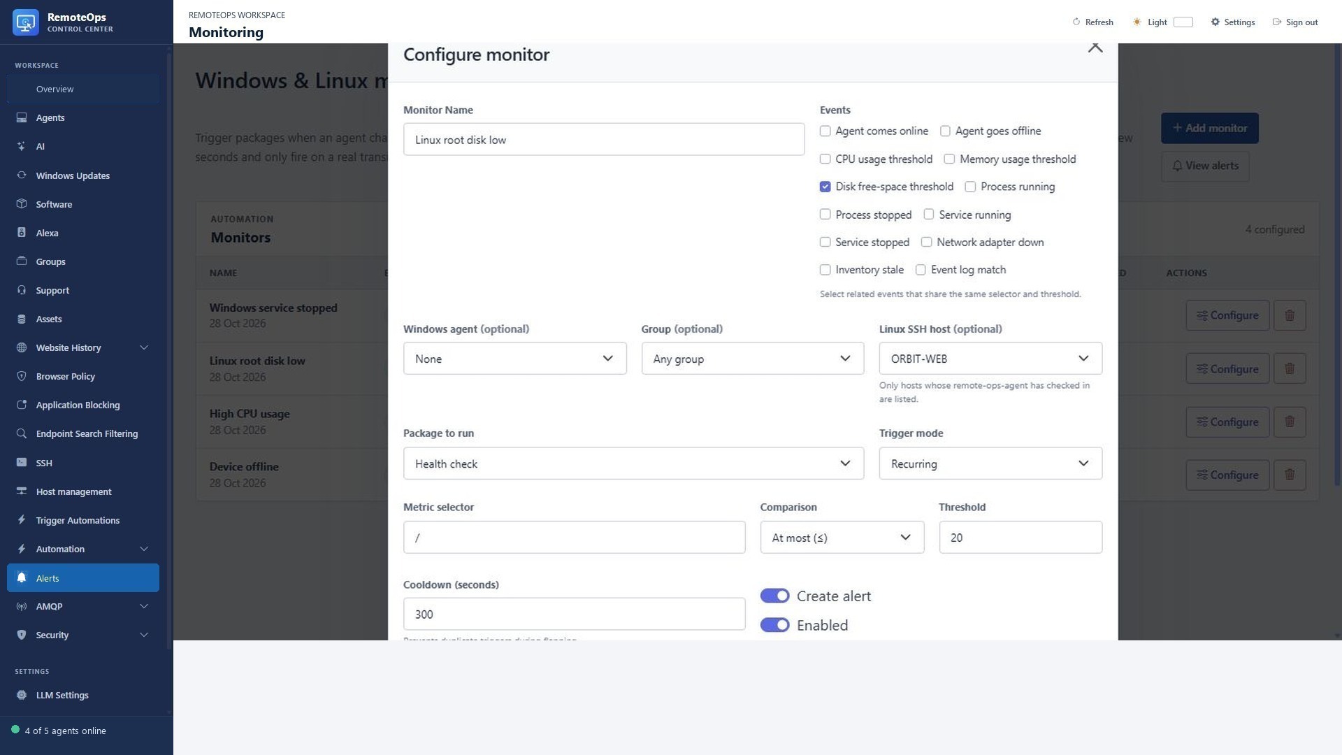 Monitor targets, conditions and response
