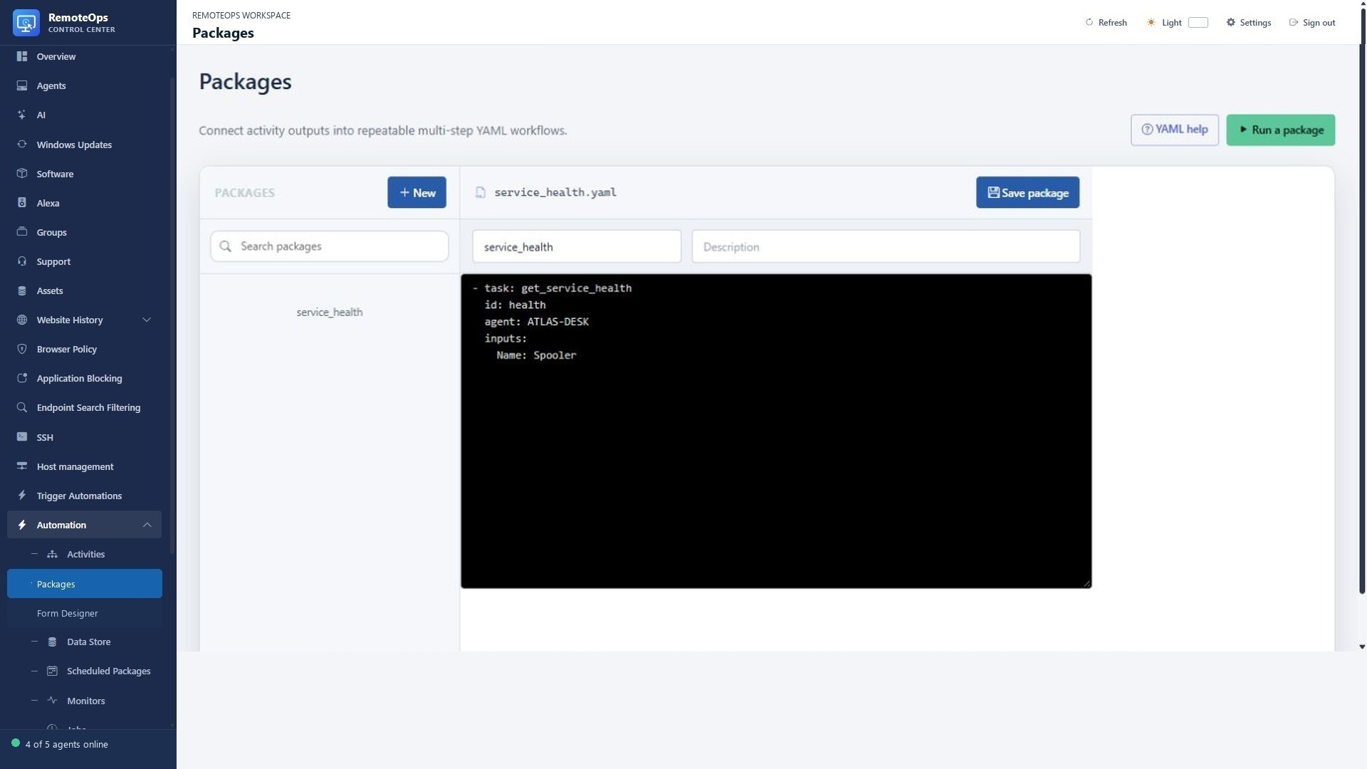 Package workflow editor