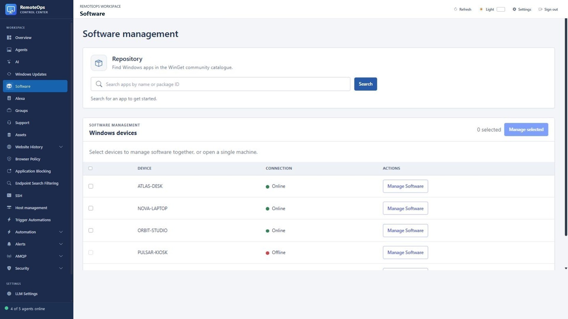 Software management and device selection