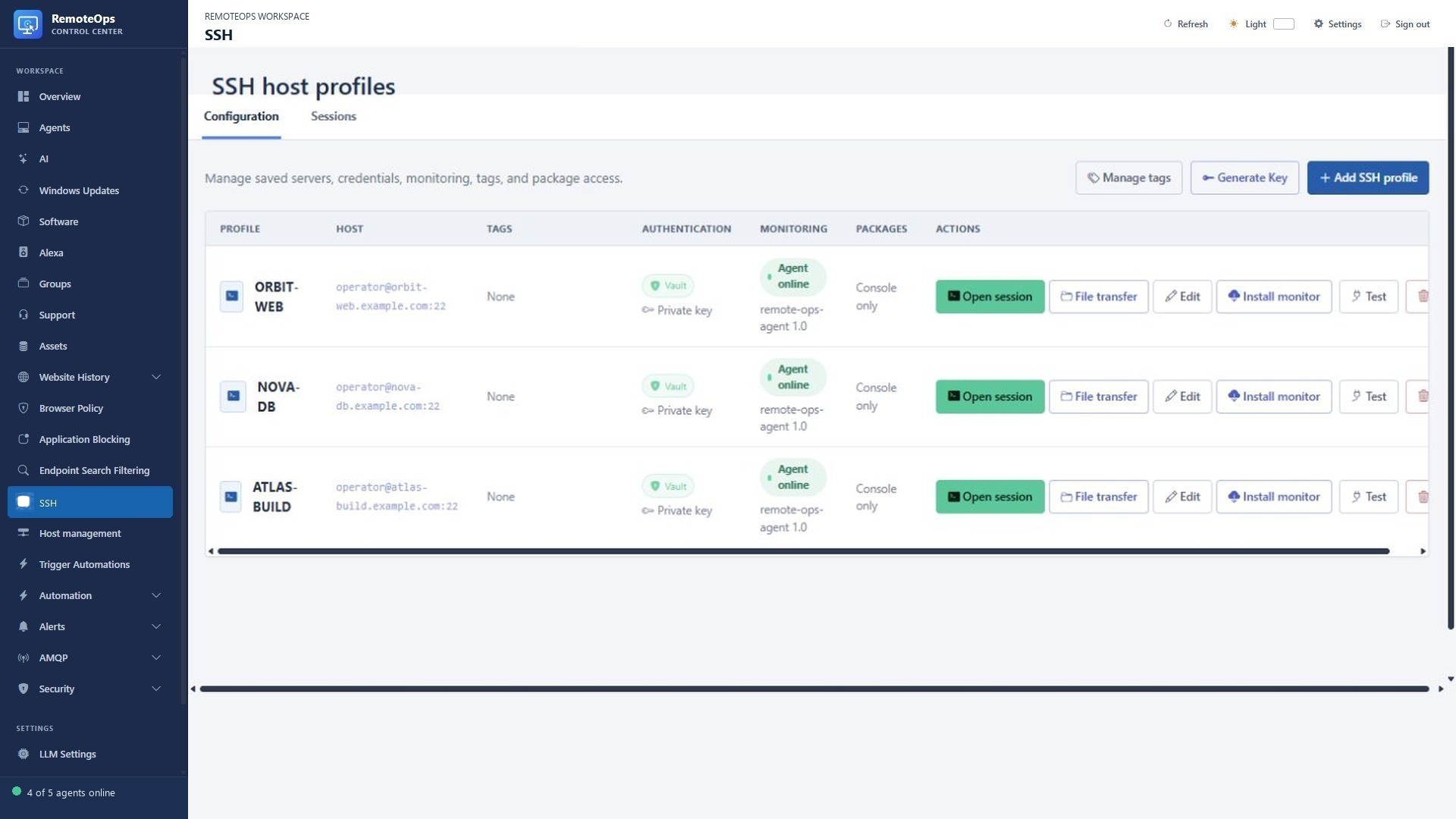 SSH host profiles and Linux monitoring